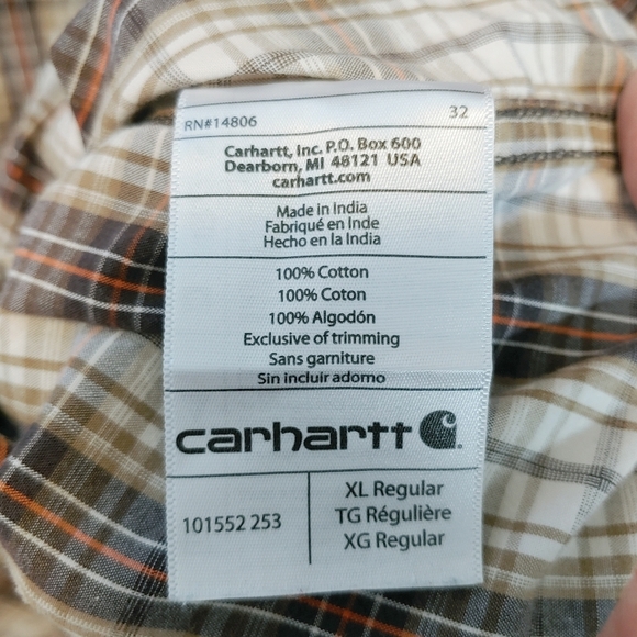 Carhartt Men's Relaxed Fit Plaid Button Down Short Sleeve Shirt Sz XL Outdoors - Picture 8 of 9